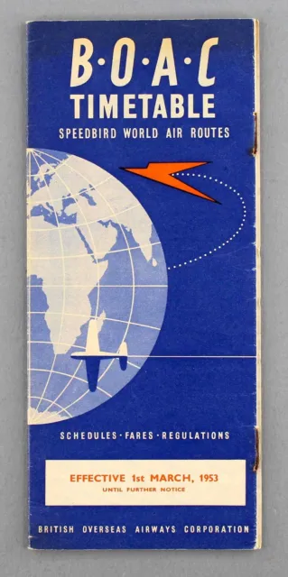 Boac Airline Timetable March 1953 Route Map B.o.a.c. Speedbird