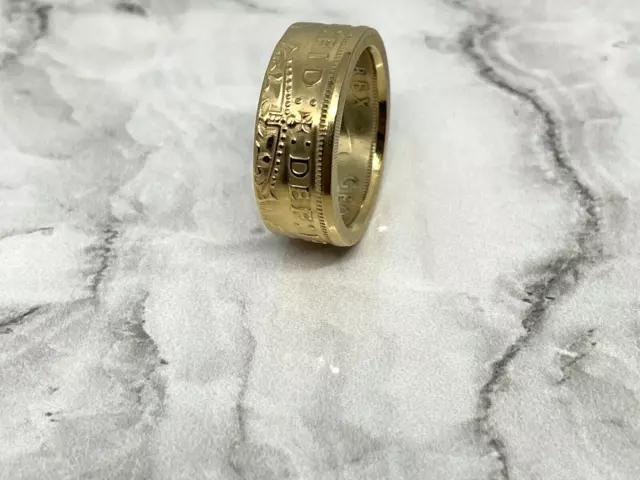 24K Gold Plated UK Two Shillings Handcrafted Coin Ring King George VI Florin GB 3