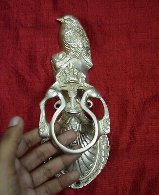 Handmade Brass Sparrow Bird Figure Door Knocker Antique Silver Door Decor Bell V