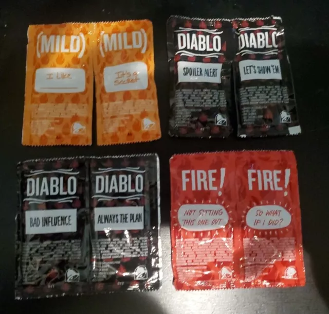 Attached Error Packets Taco Bell MILD, DIABLO & FIRE Hot Sauce *Rare Collectible