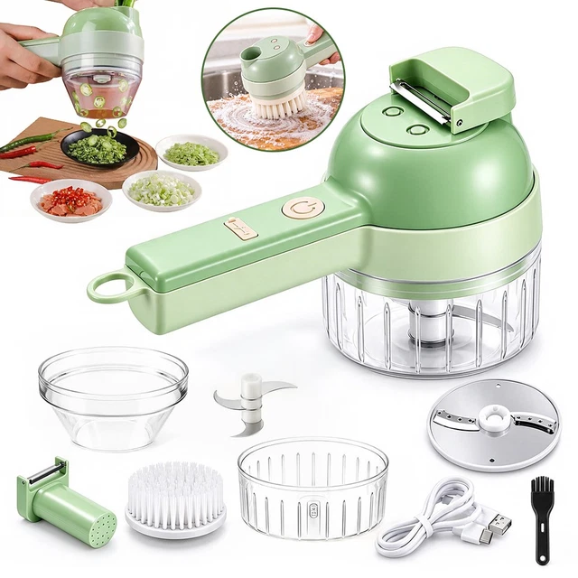 4IN1 WIDE FEEDING Chute Handheld Food Cutter Vegetable Chopper Peeler ...