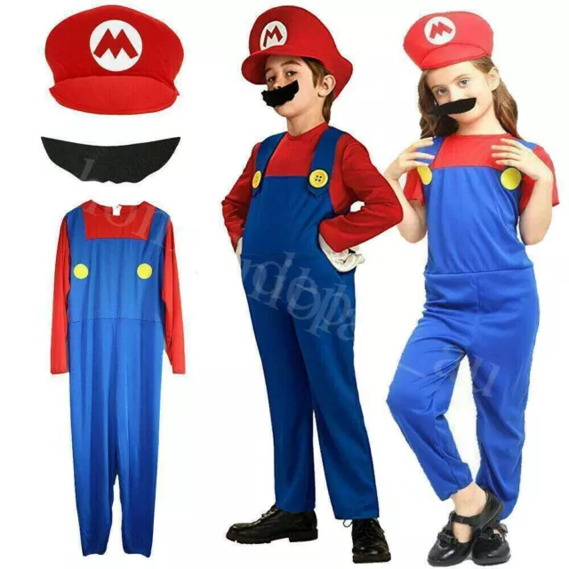 Boys Girls Super Mario Brothers Luigi Fancy Dress Book Week Party Kids Costume