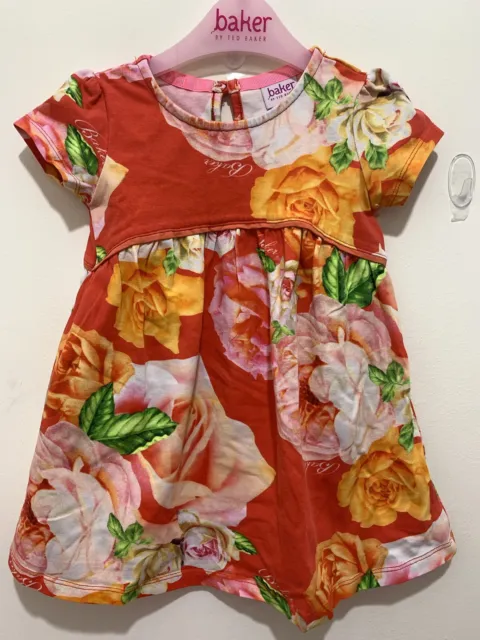 Beautiful Baby Girls Designer Ted Baker Red Rose Floral Print Dress 9-12m🎀
