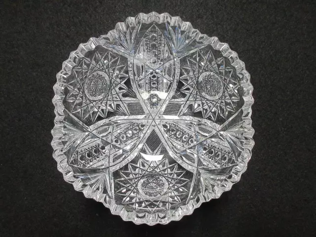 American Brilliant (ABP) Cut Glass 7” Bowl Hobstar w/ Hobnail Vesica Panels