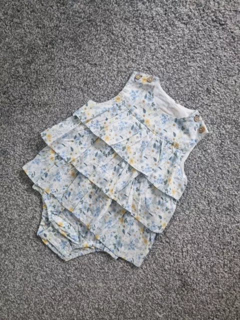 TU Baby Girls Outfit 6-9 Months Summer Blue White Floral Romper Frills A