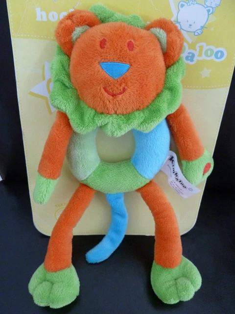 U6- Doudou Peluche Hochet Kimbaloo Lion Grelot Orange Vert Bleu  Neuf Sur Carton