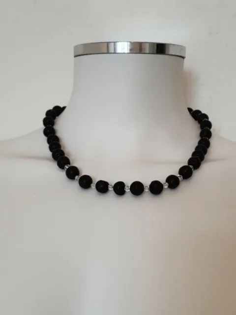 Volcanic black lava rock statement necklace   CHUNKY BEADED