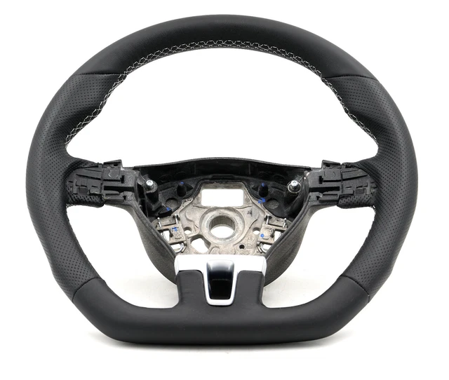 Flattened Leather Steering Wheel For VW T5 - Genuine Leather Cover - Refurbished