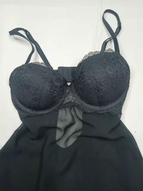 Gillian O'Malley Black Lace Babydoll Womens Lingerie B C Cup XS 3