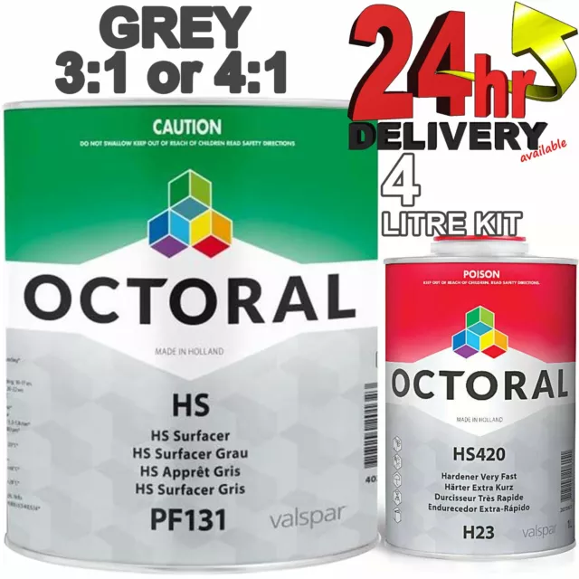 Octoral PF131 + H23 Grey HS Primer Surfacer with Very Fast Hardener 4Litre Kit