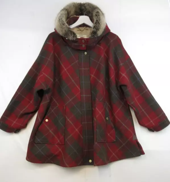 JOULES CAROLYN SWING Coat Size XS Green Brown Tweed Wool Mix Hooded Fur Trim 55.00 PicClick UK