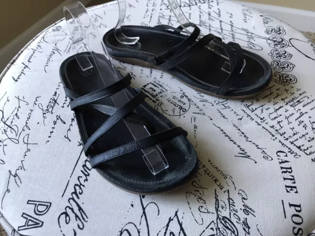CHACO CORDOVA STRAPPY Leather Sandals Womens Sz 10 Black Slip On Slides ...