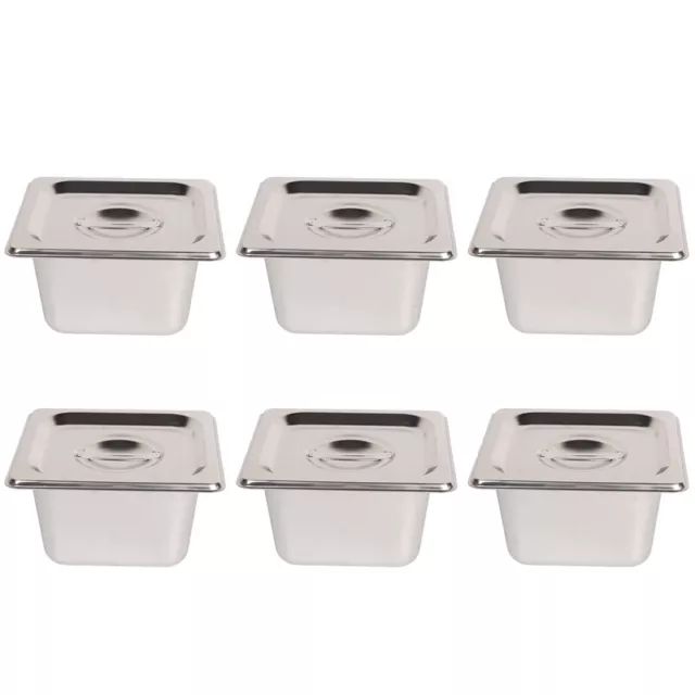 6 Pack -Jam Slotted Hotel Pans with Lids, 1/6 Size 4 Inch Deep, Commercial2314