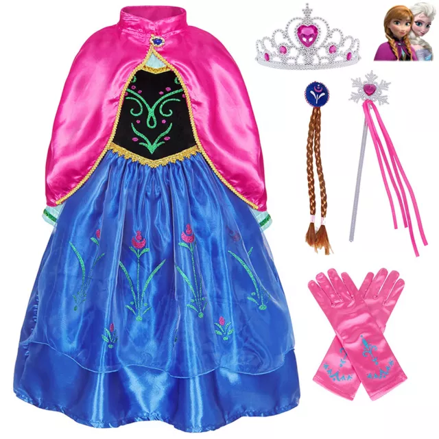 Girls Frozen Anna Fancy Dress Up Princess Costume Birthday Party Outfit Clothing