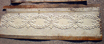 17" x 50" Antique Ceiling Tin Tile Acanthus Wreath Fleur De Li Swag Shabby Chic 2