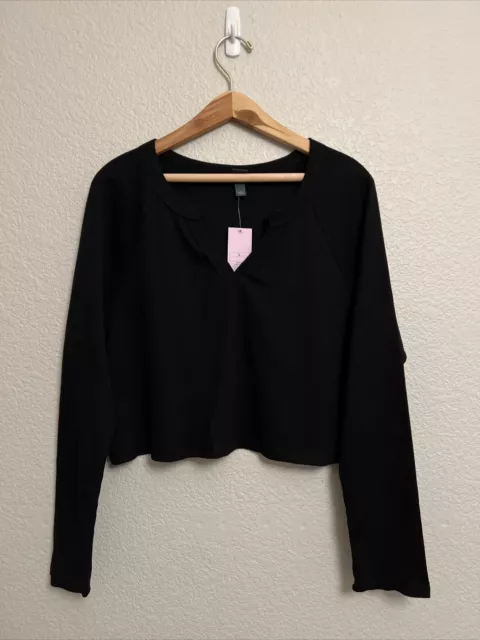 NEW WILD FABLE Crop Top Black Thermal Shirt Waffle Knit Boxy Grunge  Oversize L $17.62 - PicClick AU