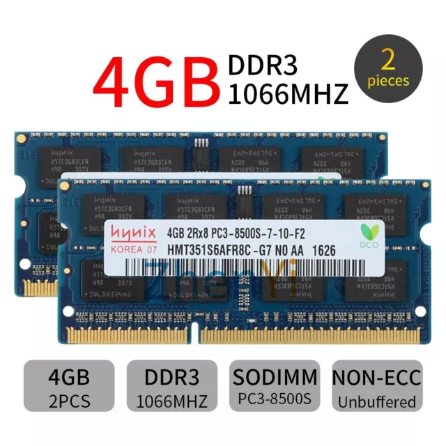 Hynix 8GB 2x 4GB DDR3 1066MHz PC3-8500S 204Pin SODIMM Laptop Notebook Memory BT
