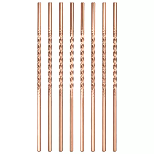 8Pcs 8.46" Long 0.24" Dia Stainless Steel Straws Straight Threaded (Rose Gold)