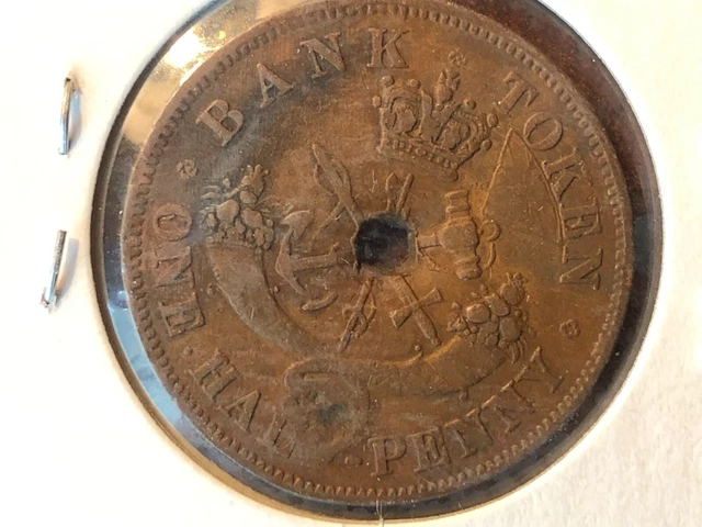 1852 BANK OF UPPER CANADA HALF PENNY TOKEN COIN Ungraded and Uncertified Holed