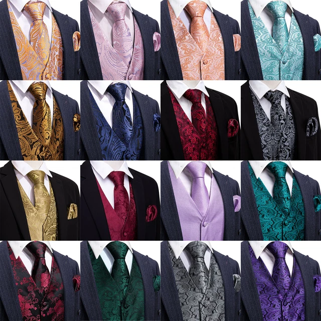 Mens Paisley Waistcoat Tie Set UK Size Chest Blue Black Red Suit Vest Wedding