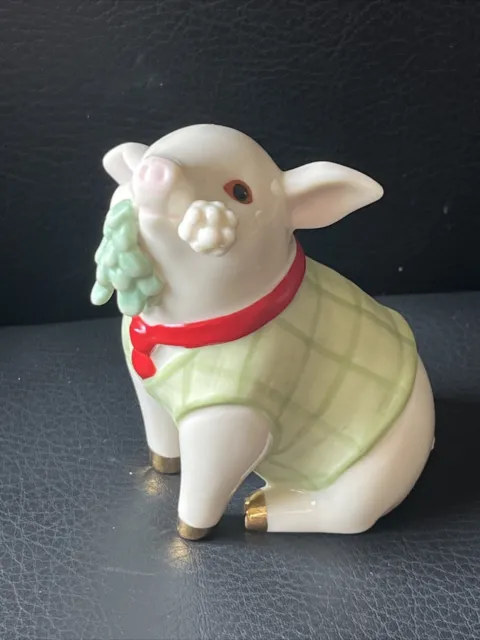 Lenox Porcelain Pig Figurine Meet Me Under The Mistletoe Holiday