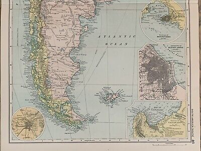 1907 Chile, Argentina, Uruguay, Paraguay Original Antique Map by G.W. Bacon 3