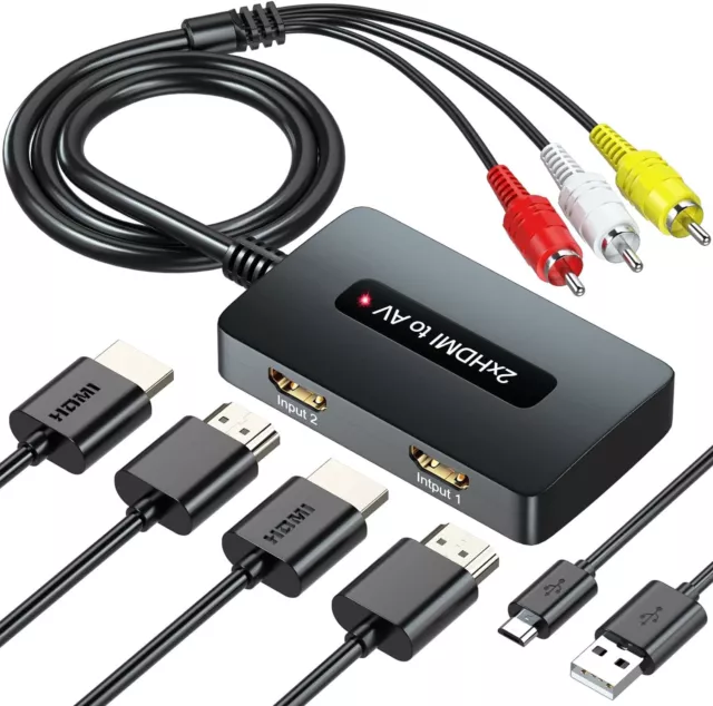 Convertitore Adattatore 2 HDMI a RCA  AV CVBS per TV PAL NTSC Commutatore