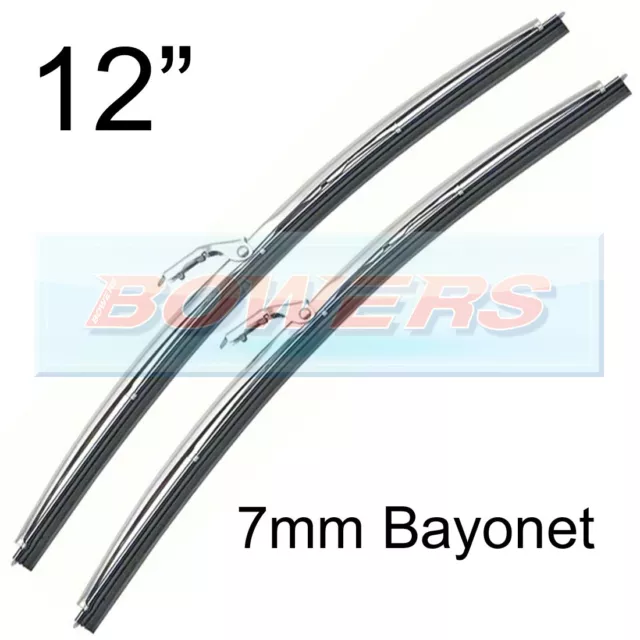 PAIR OF 12" INCH STAINLESS STEEL CLASSIC CAR WIPER BLADES 7mm BAYONET FITTING