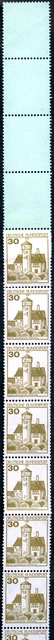Bund B/Schlösser Letterset 30 Pf Rollenende 11+4 LF-Farbe blautürkis MiNr 914AII