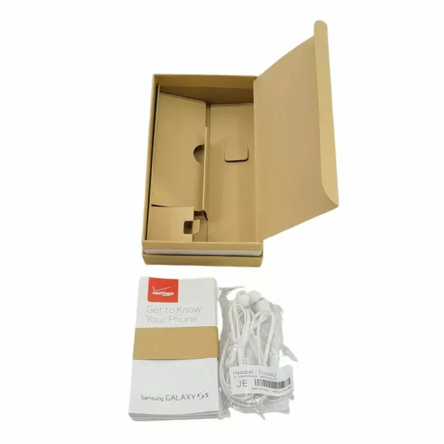 Verizon Samsung Galaxy S5 Box Includes Tray Verizon Inserts and OEM Earbuds