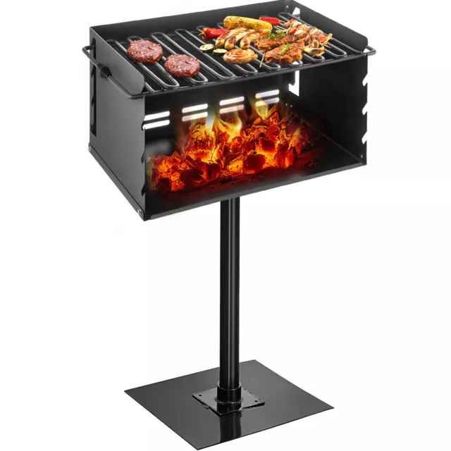 Charcoal Grill Pole Park Style 50x35cm Grate Heavy Duty Steel BBQ Post Outdoor