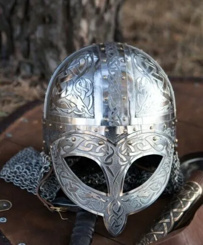 Medieval Viking Helmet Armor Vendel Steel Etched Helmet With Chainmail Viking 3