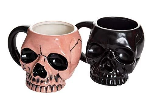 Skeleton Skull Shaped Halloween Ceramic Coffee Mug - Set of 2-15 oz
