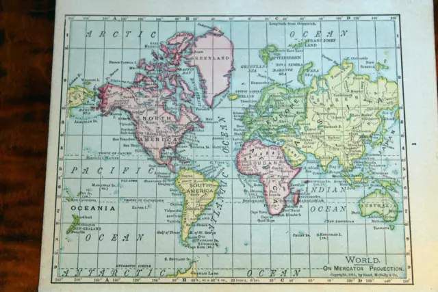 1910 Rare Beautiful Rand Mcnally Antique Atlas Map Of The World