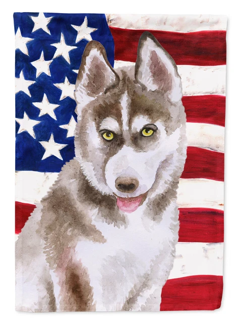 Siberian Husky Grey Patriotic Flag Canvas House Size BB9696CHF