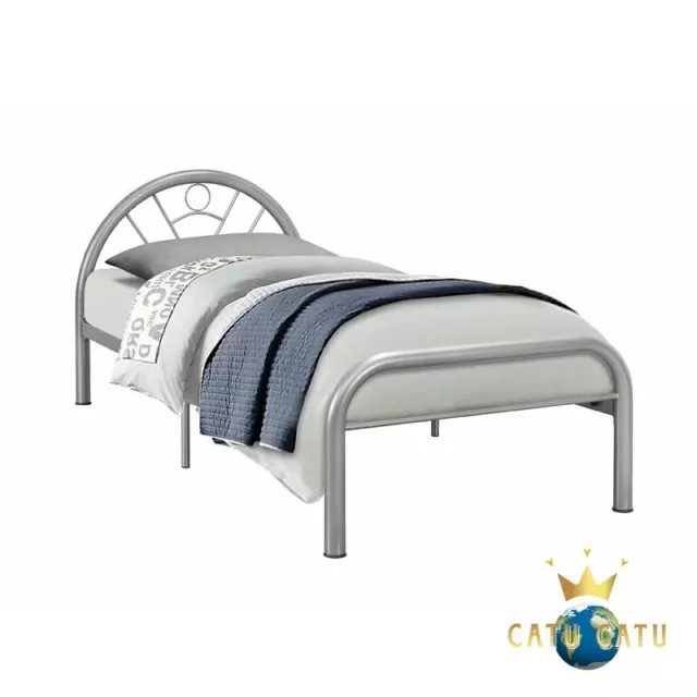 Grey Single Bed Steel Frame Standard Teenagers Adults Retro Bedroom Furniture