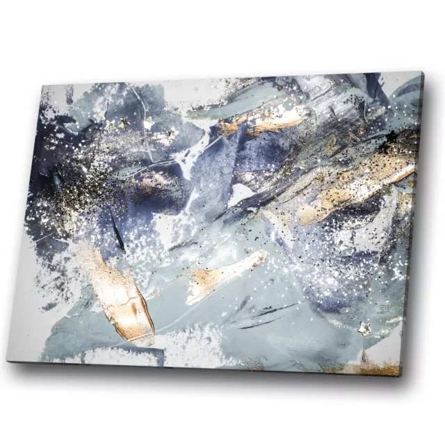 Gold Blue Navy White Grey Abstract Canvas Wall Art Large Picture Prints