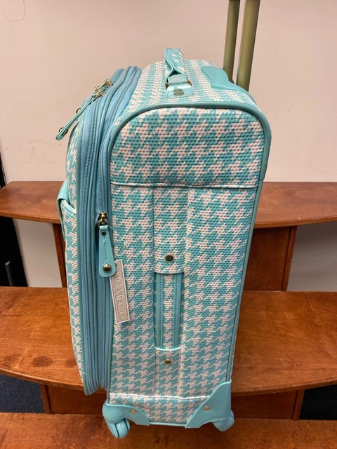 New Samantha Brown Houndstooth 2 Piece Set 20"/Tote Seafoam/White Color Spinner 5