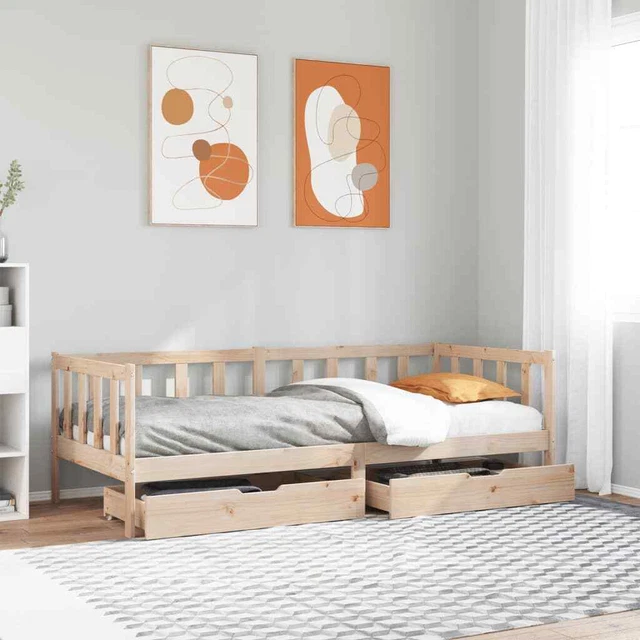 Lit Canapé En Pin Massif VidaXL - 90x200 Cm Gris Avec Matelas (Neuf)