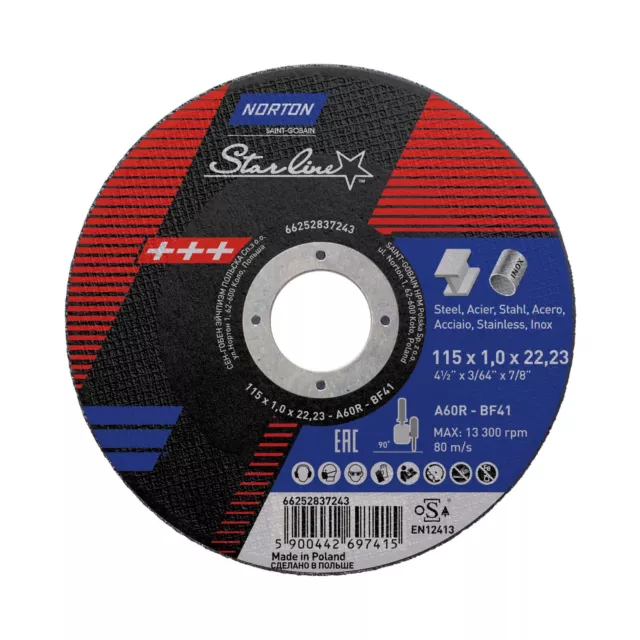 115mm NORTON StarLine Cutting Cut-Off Discs Steel Cast Iron...