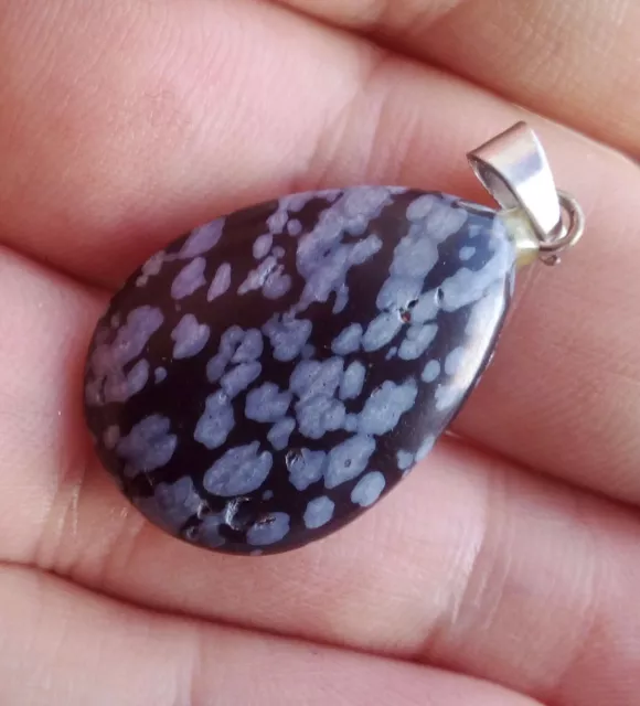 pendentif unique n°2 forme goutte en obsidienne neige pierre naturelle