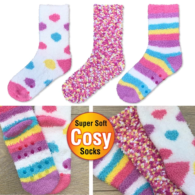 Calze Ragazze Accoglienti 3 Paia Pantofole Inverno Calde Soffici Morbide Calze Bambini Letto Lounge