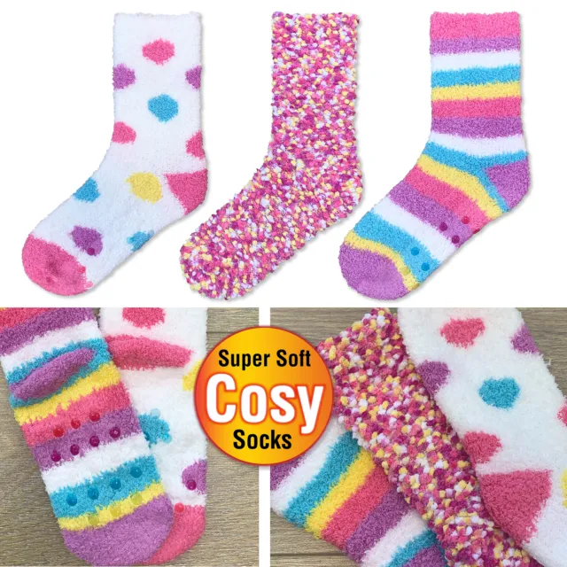 Girls Socks Cosy 3 Pairs Slipper Winter Warm Fluffy Soft Kids Socks Lounge Bed