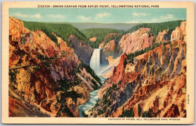 Grand Canyon From Artist Point Yellowstone National Park Wyoming WY Postcard