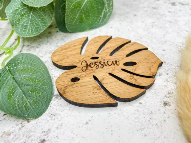 Personalised Wooden Wedding Place Names, Leaf Place Setting, Monstera Leaf, We