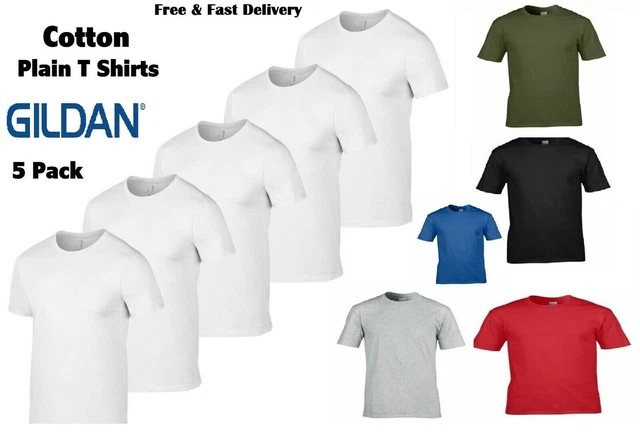 Gildan T Shirts Mens 5 Pack Cotton Plain Tshirt Heavy Top Wholesale S-XL Men New