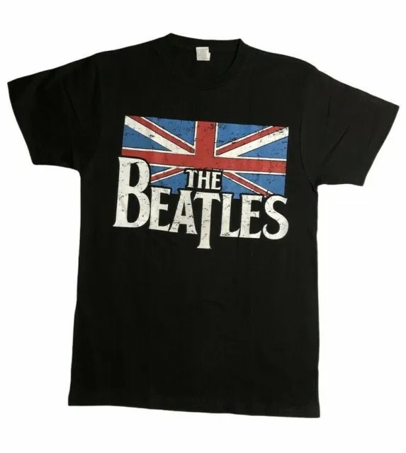 The Beatles Tshirt Uk Flag Logo Classic Rock Band Short Sleeve Brand New