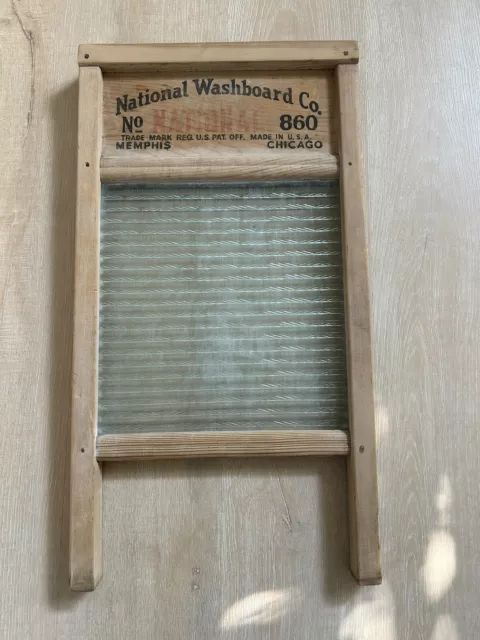 Vintage National Washboard Co No 860 Ribbed Glass & Wood 12x24