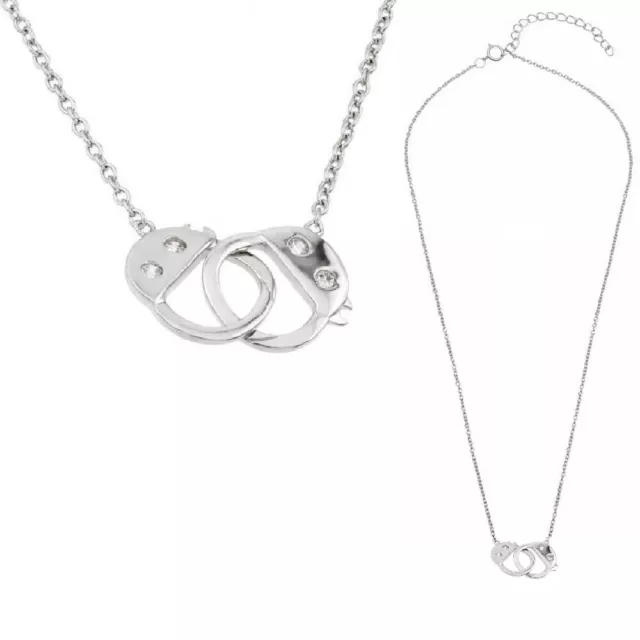 Sterling Silver Necklace w/ CZ Stones Handcuff Pendant