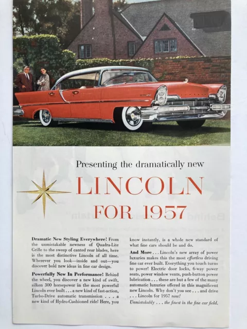 1957 Lincoln Premiere 4 Door Hardtop Print Ad Red